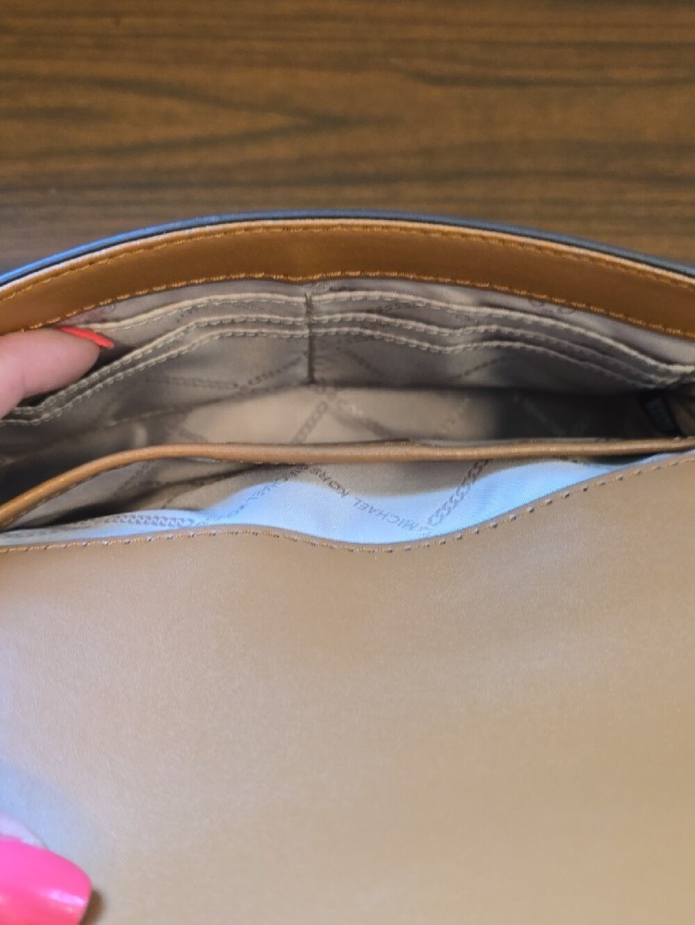 MICHAEL KORS Tan and Brown Logo-Print Chain Crossbody Bag - Picture 2 of 9
